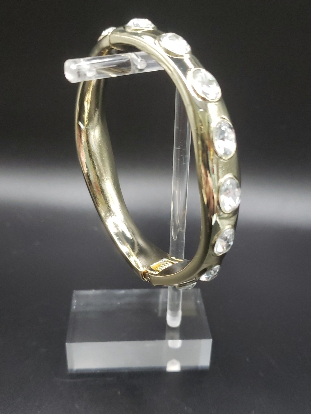 Coldwater Creek Goldtone Crystal Accent Hinged Wave Bangle Bracelet